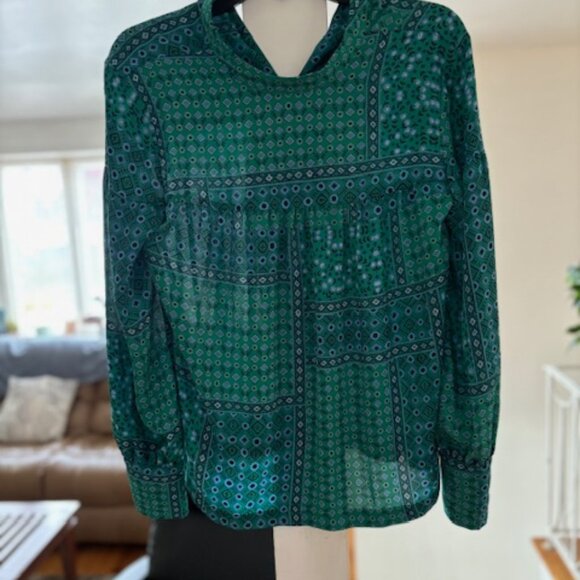 loft printed teal colored top size xs - Picture 1 of 4